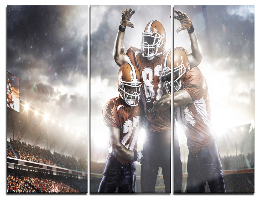 "American Football Players on Stadium" Metal Wall Art, 3 Panels, 36"x28"