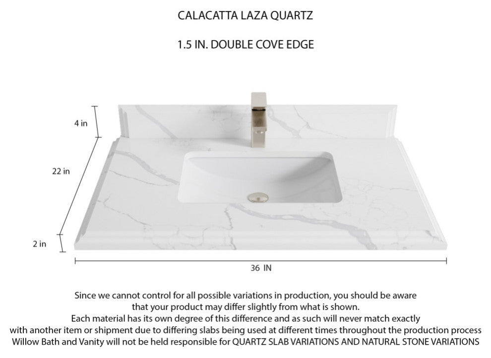Boston 36 Center Sink Bath Vanity in White 1.5" Calacatta Laza