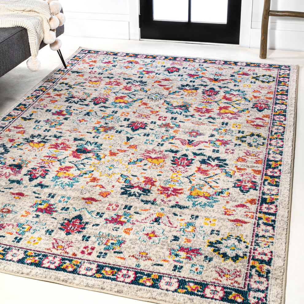Modern Persian Boho Floral Beige/Multi 4 ft. x 6 ft. Area Rug
