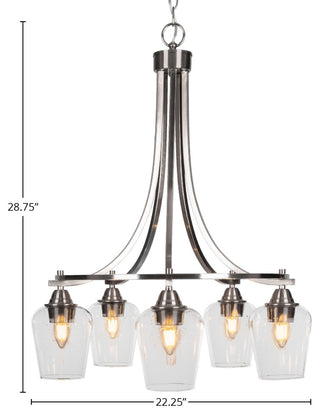 Paramount 5-Light Chandelier, Brushed Nickel, 5" Clear Bubble Glass