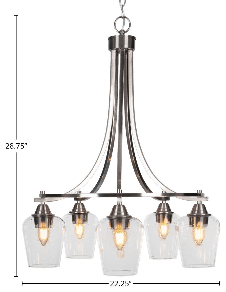 Paramount 5-Light Chandelier, Brushed Nickel, 5" Clear Bubble Glass