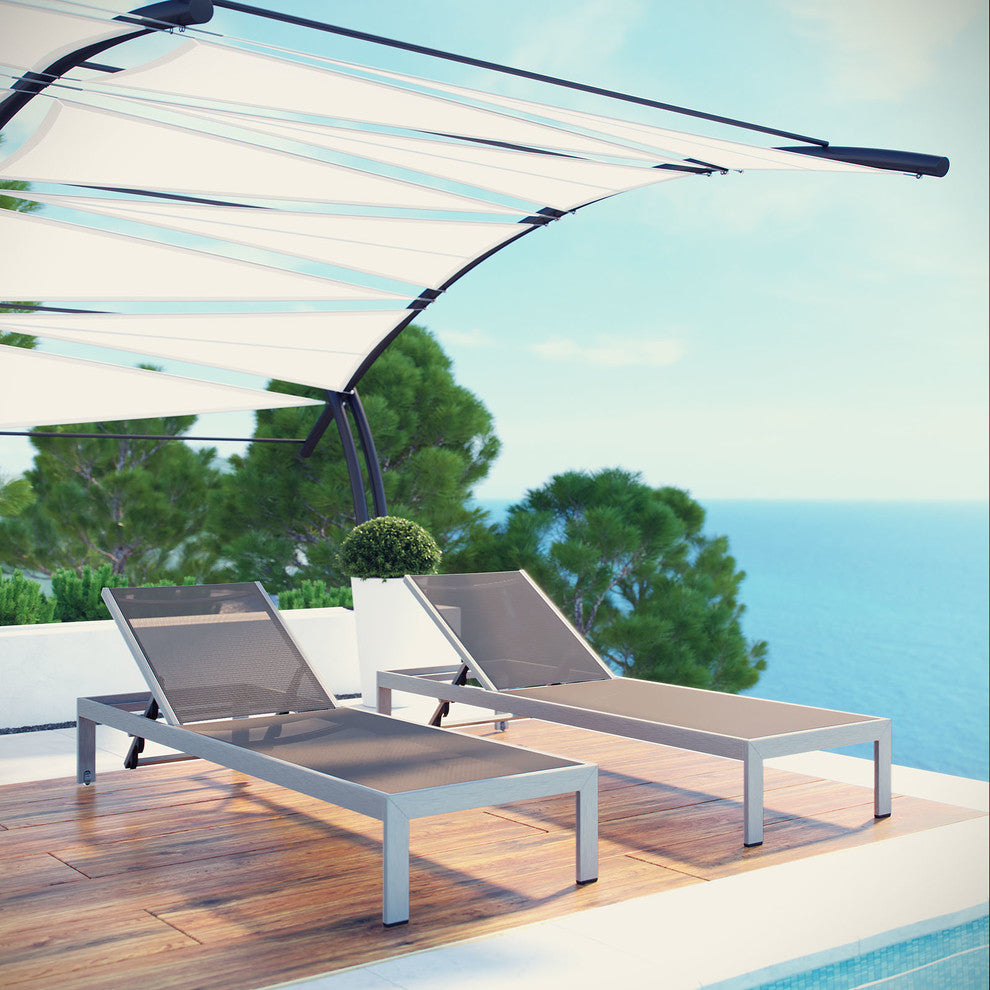 Shore Outdoor Patio Aluminum Mesh Chaise, Silver Gray