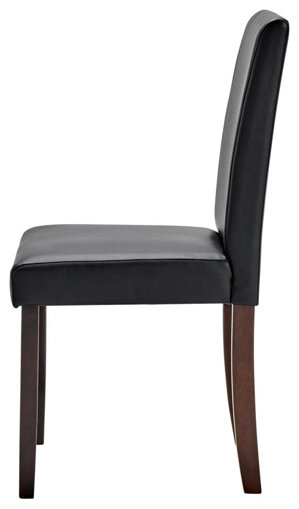Side Dining Chair, Set of 2, Faux Leather, Wood, Black, Cafe Bistro Restaurant
