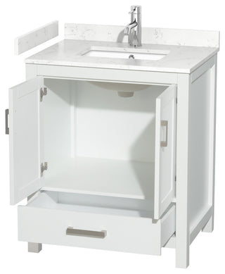 Sheffield 30" White Single Vanity, Carrara Cultured Marble Top, No Mirror