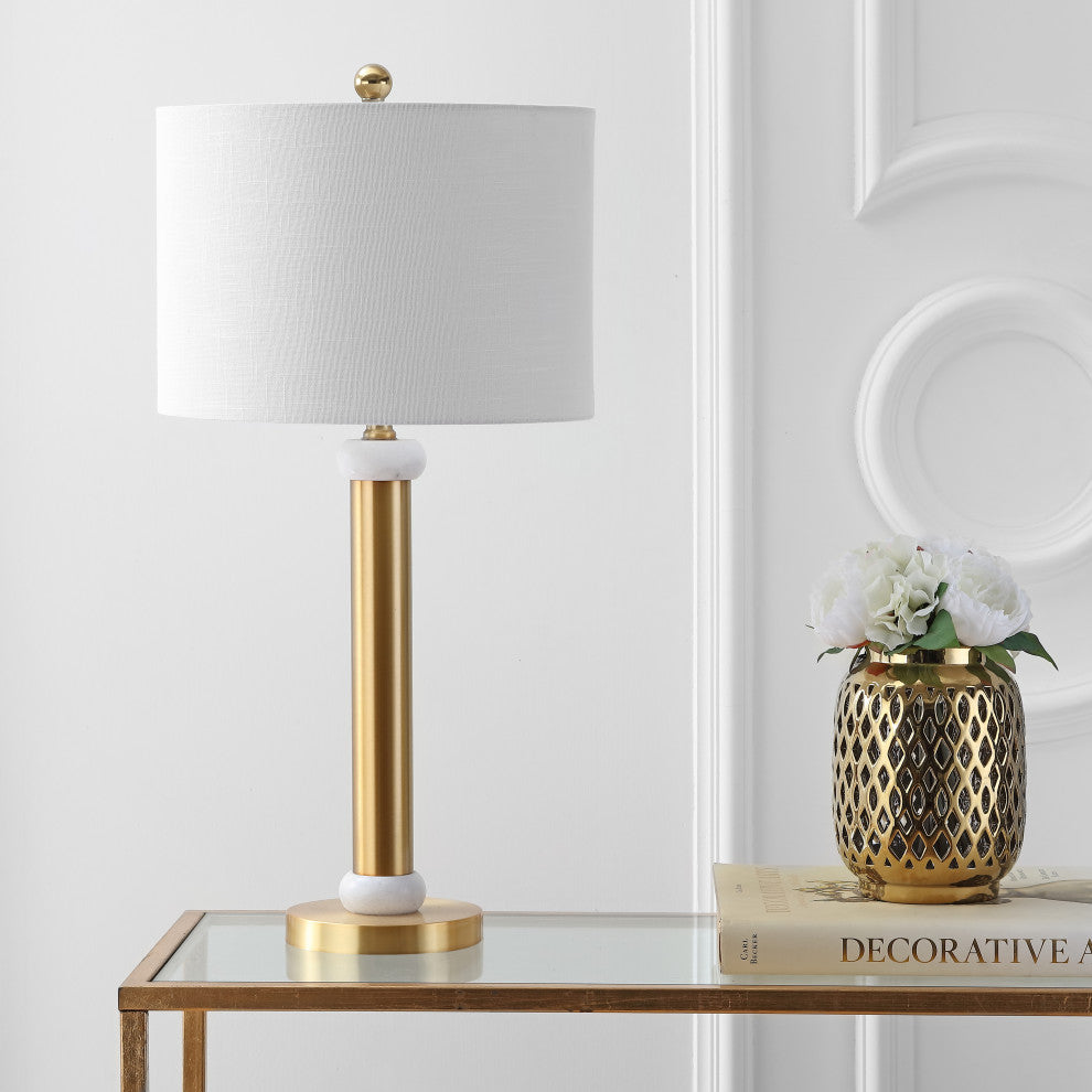 Gregory Metal and Marble LED Table Lamp, Gold and White, 27"