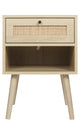 Rattan Solid Wood Legs Nightstand, Bedside Table With 1 Rattan Drawers Natural