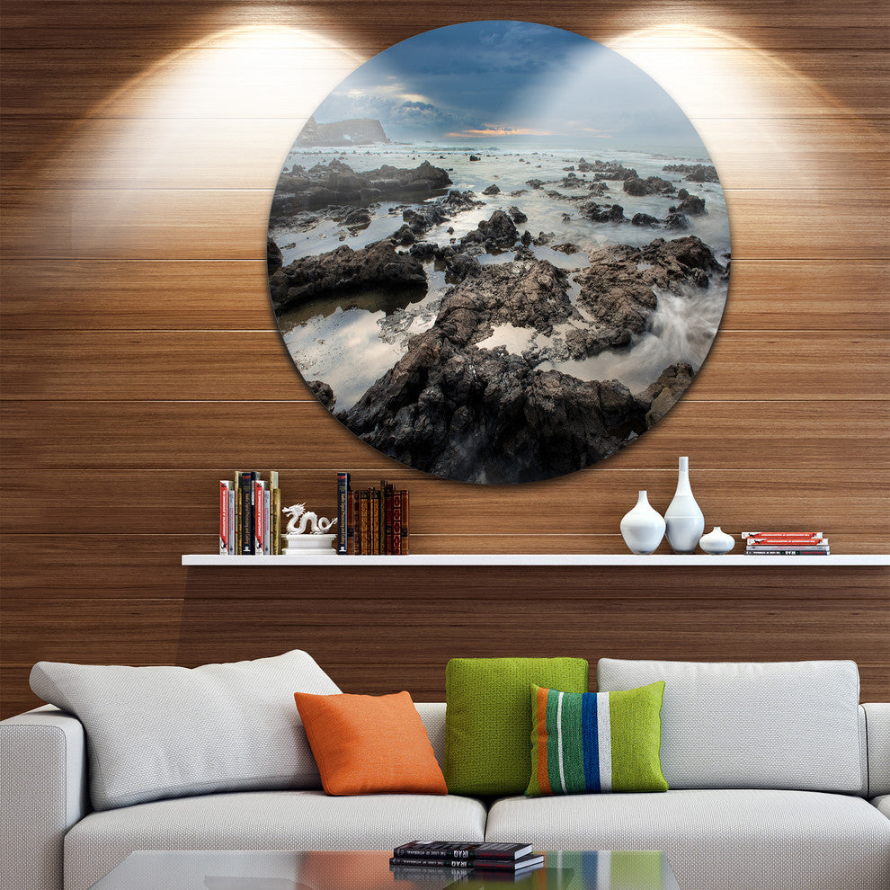 Rocky Seashore With Blue Sky Over, Seashore Disc Metal Wall Art, 11"