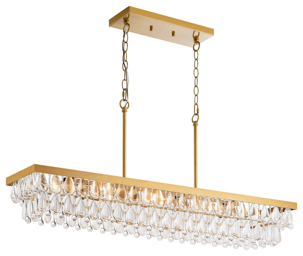 Belle Brushed Brass 8-Light Teardrop Rectangle Larger Chandelier