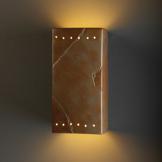 Ambiance Large Rectangle, Open Top/Bottom Sconce, Tierra Red Slate, E26