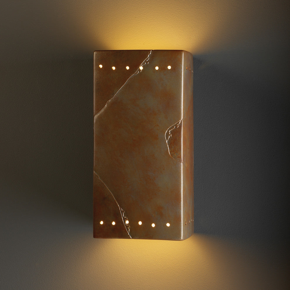 Ambiance Large Rectangle, Open Top/Bottom Sconce, Tierra Red Slate, E26