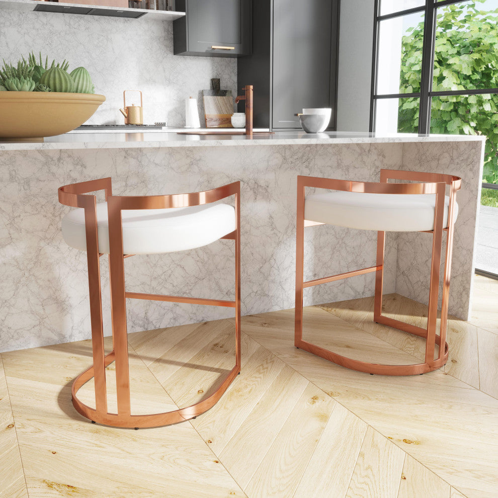 Clarence Faux Leather Counter Stool, Rose Gold