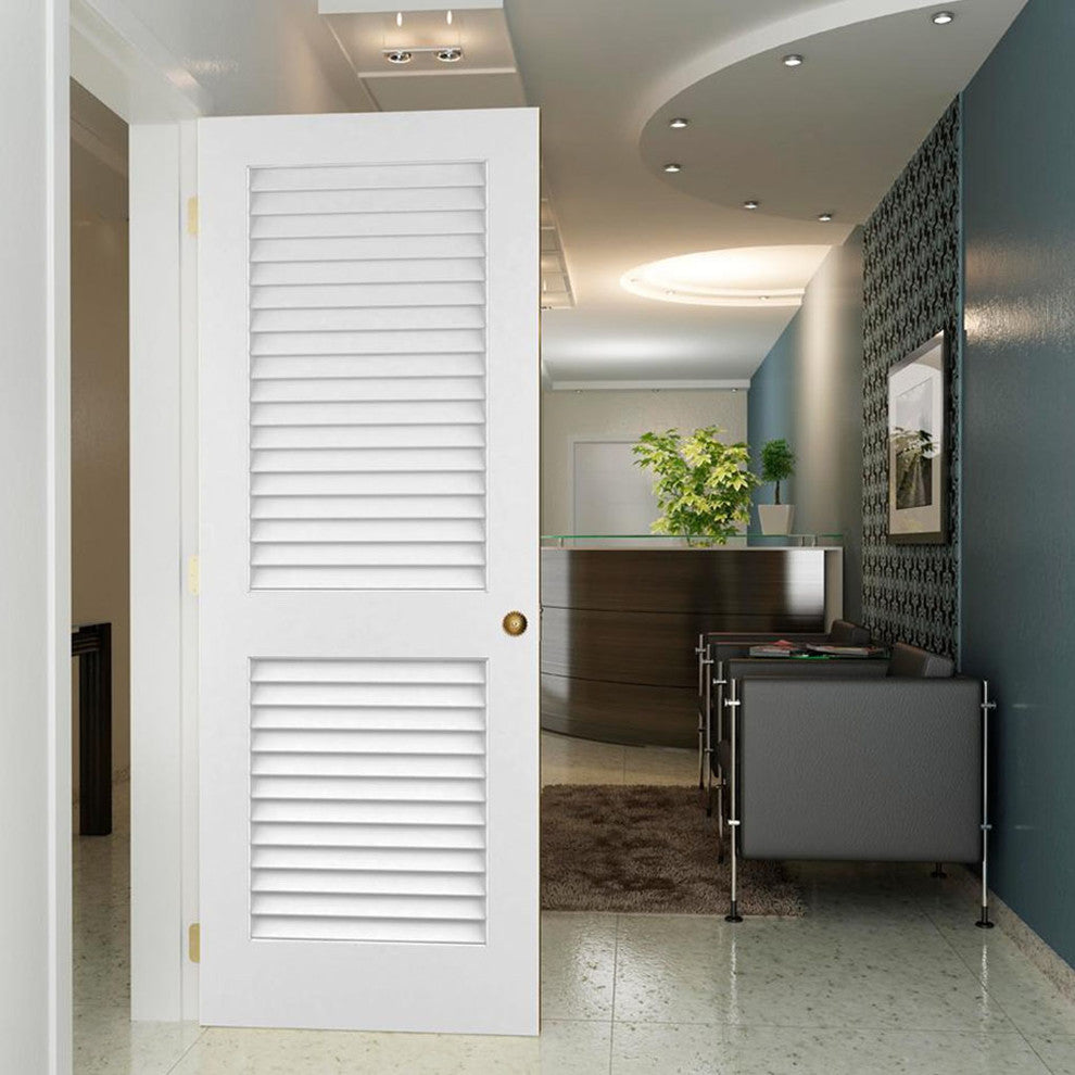 Louver Louver Plantation Interior Door Slab, White Wood Solid Core, 80"x18"