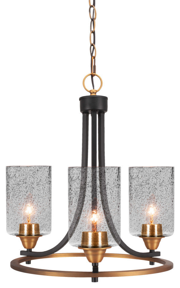 Paramount Uplight 3-Light Chandelier, Matte Black & Brass, 4" Smoke Bubble Glass