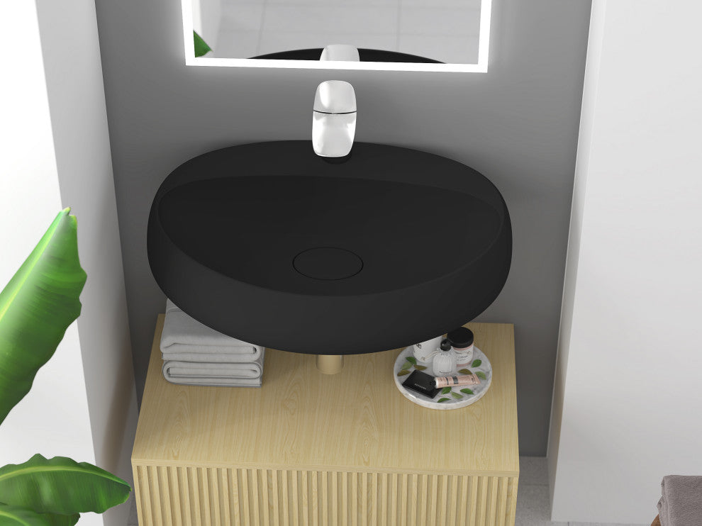 Rosaria 24" Wall Mounted Porcelain Sink, Matte Black, Single Faucet Hole