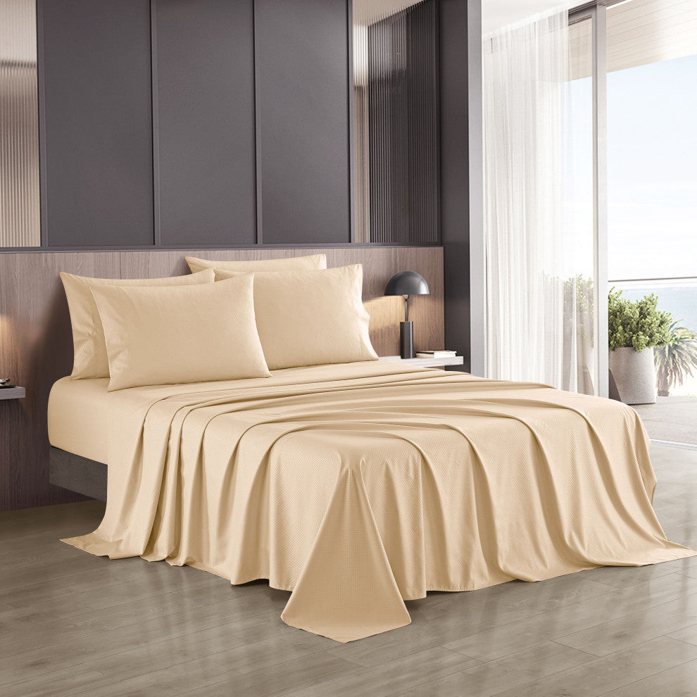Tobol 6 Piece Embossed Sheet Set, Beige, Twin