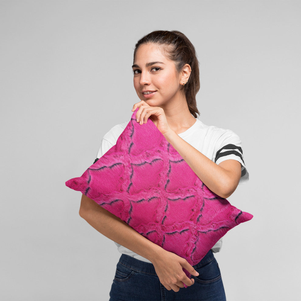 Plutus Fuchsia Purple Diamond Faux Fur Throw Pillow, 12" x 20"
