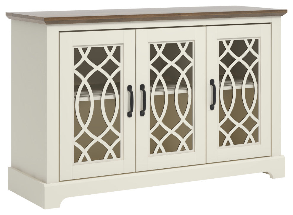 Raccon Wood 45.7 in. 3 Doors Sideboard with Adjustable Shelves, Ivory With Knotty Oak