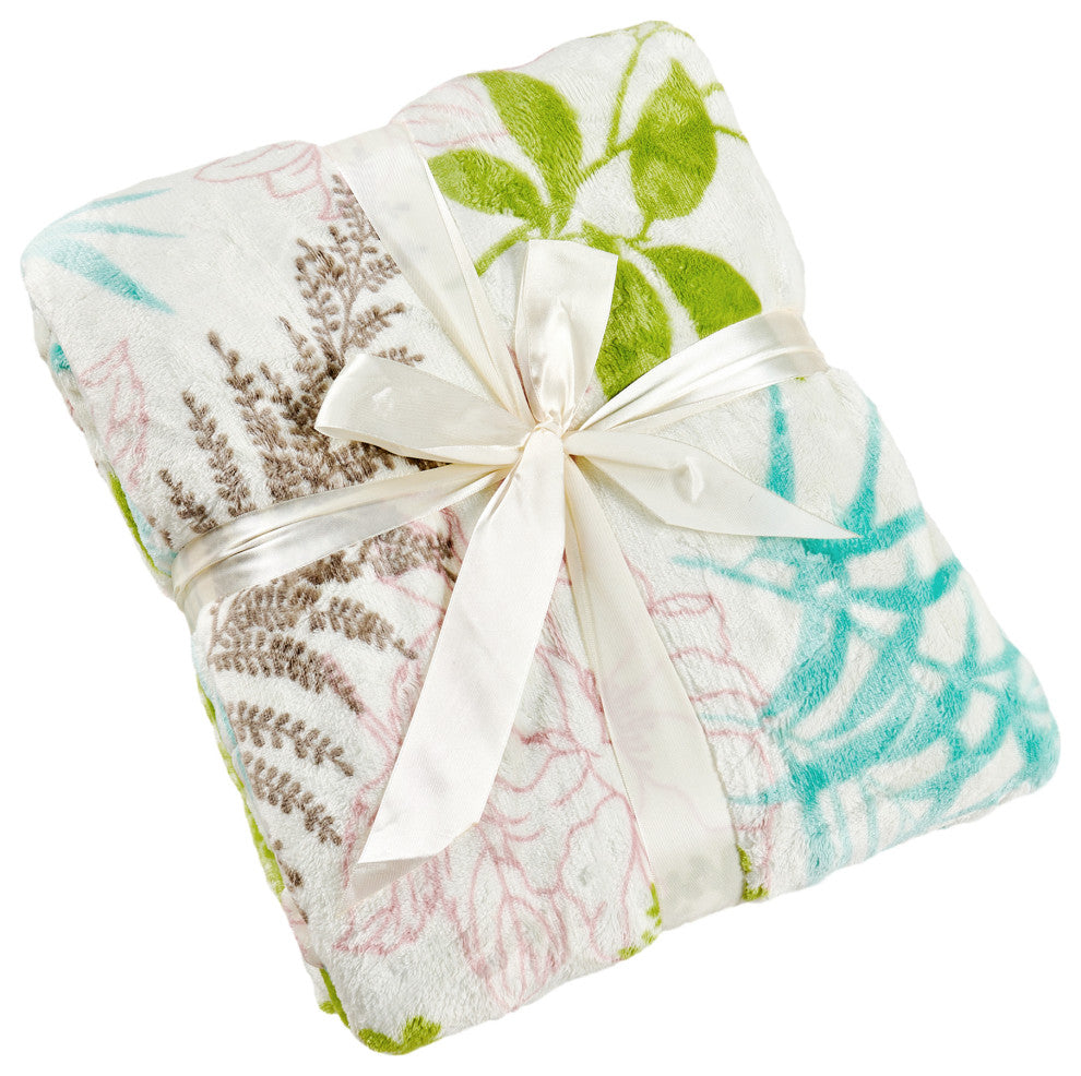 Floral Printed Flannel Throw, Tropical