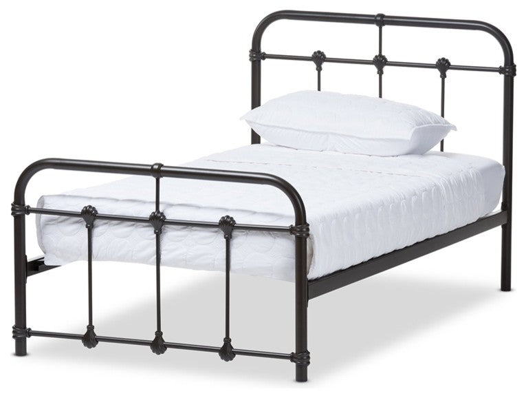 Indutrial Style Antque Dark Bronze Twin Size Metal Platform Bed, Black