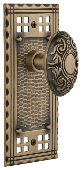 Double Craftsman Plate With Victorian Knob, Antique Brass