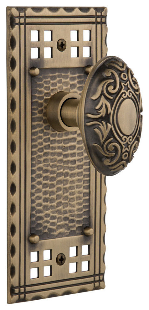 Double Craftsman Plate With Victorian Knob, Antique Brass