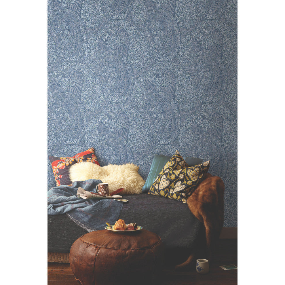 Kashmir Dreams Paisley Wallpaper, Blue