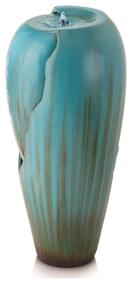 33" Tall Water Jar Fountain with LED Light, Turquoise