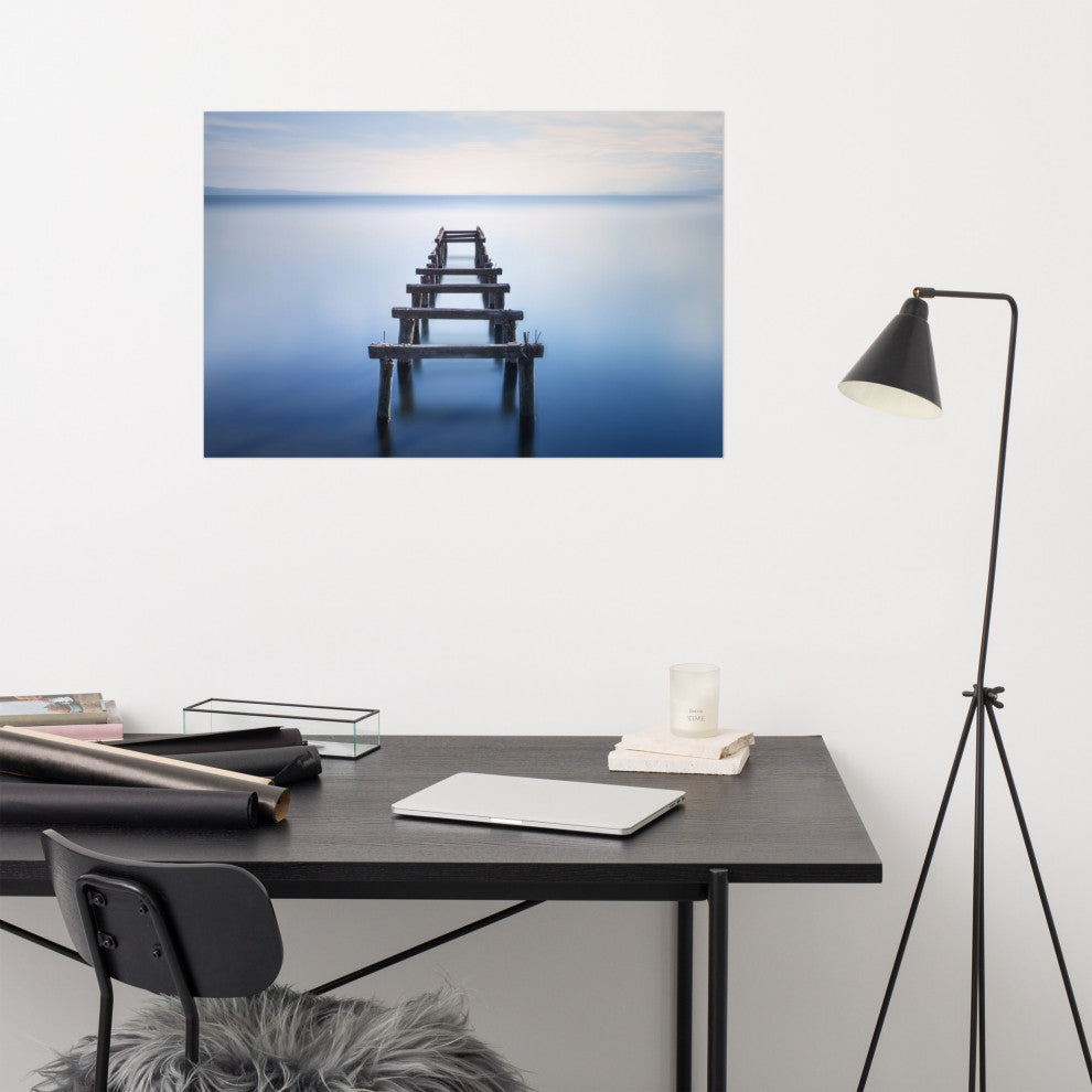 Soft Blue Lake and Abandoned Pier Landscape Photo Loose Wall Art Prints, 24" X 36"