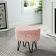 Jacquard Solid Faux Fur Round Ottoman, 18" x 18" x 18", Rose Smoke
