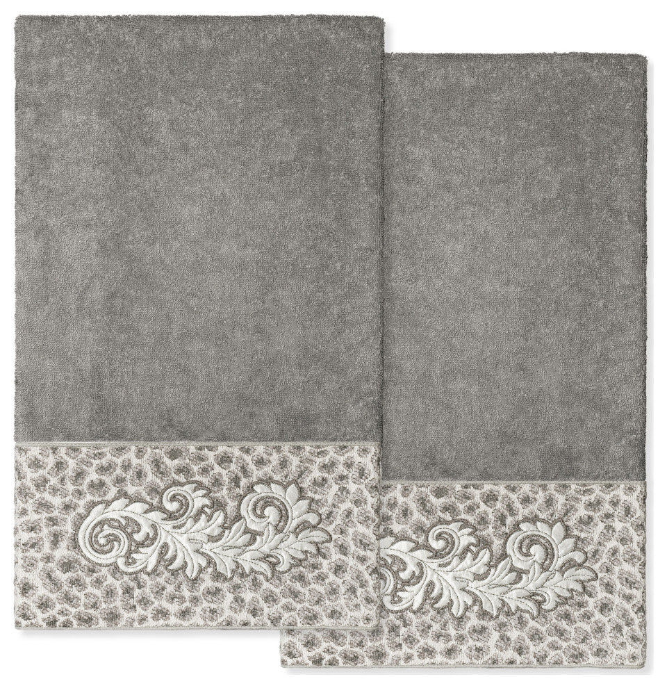 Linum Home Turkish Cotton April 2-Piece Embellished Bath Towel Set, Dark Gray