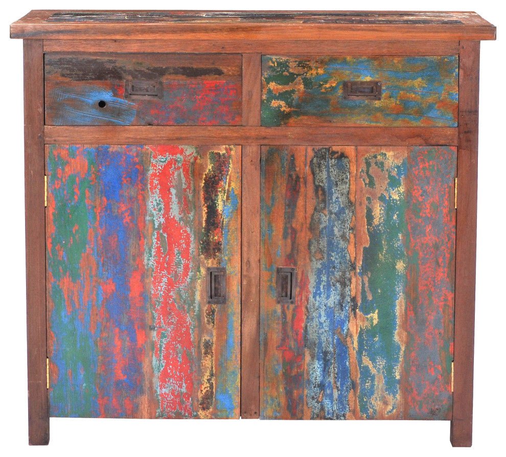 Recycled Teak Wood Chest With 2 Doors and 2 Drawers