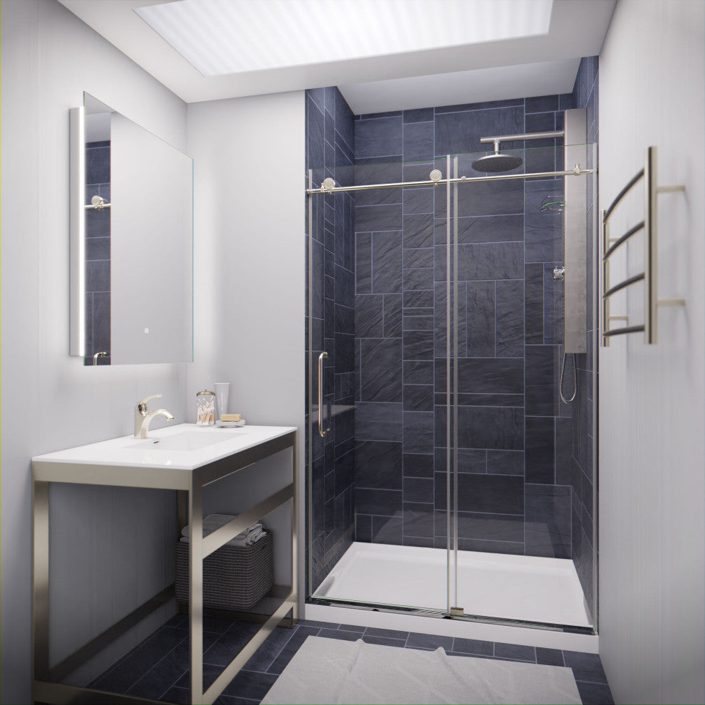 Madam Series 48"Wx76"H Frameless Sliding Shower Door, Brushed Nickel