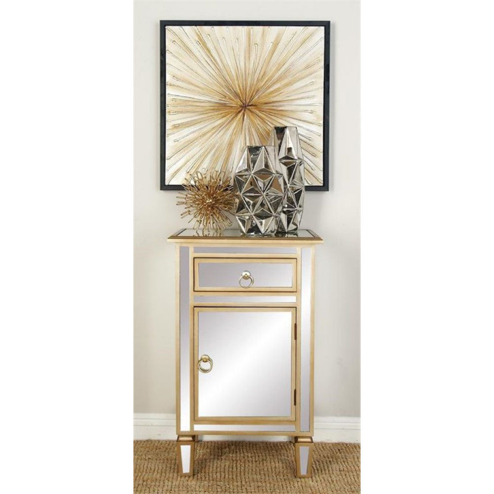 Urban Designs Gold-Trimmed Mirrored Cabinet Side Table