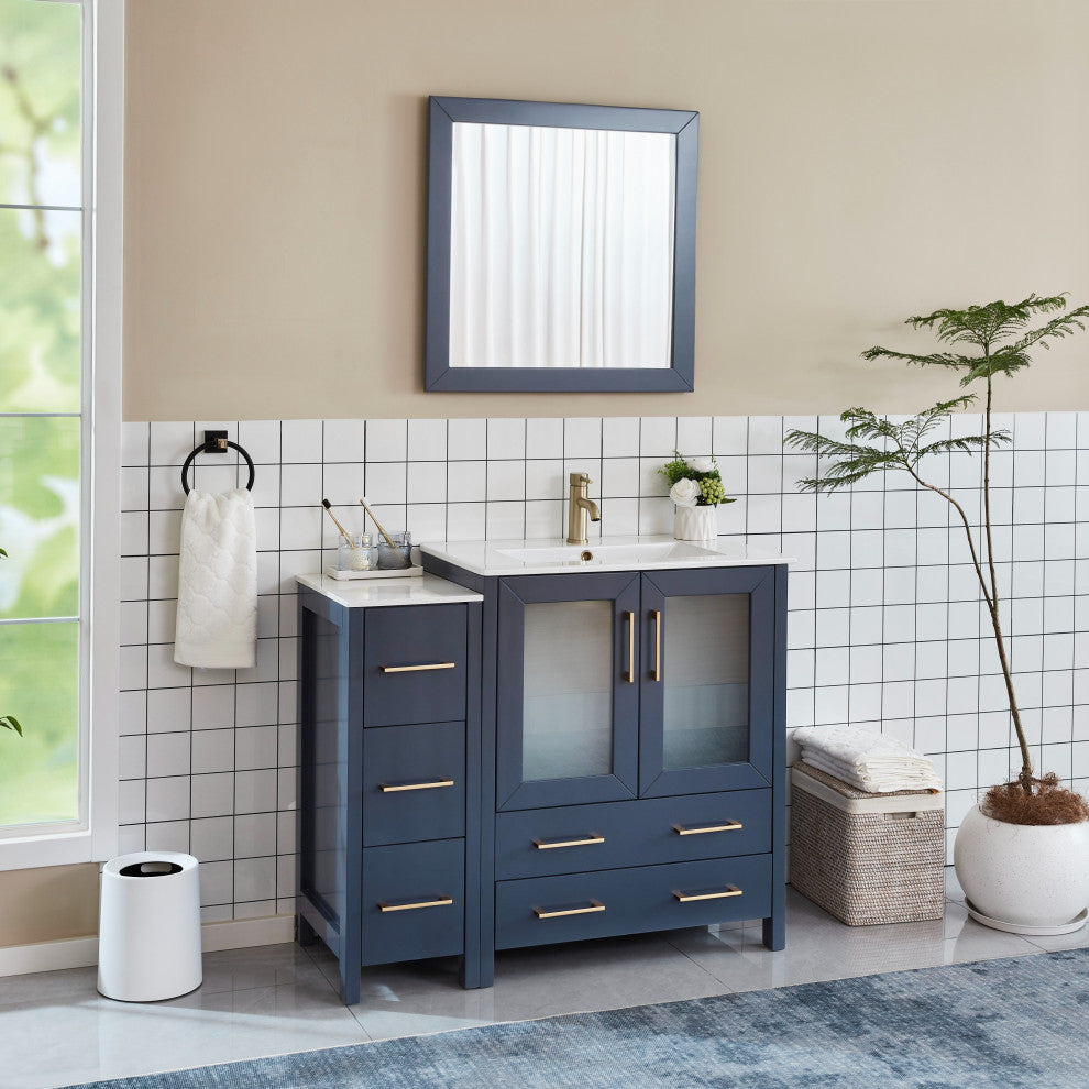 Vanity Art Single-Sink Vanity Set With Ceramic Top, 42", Blue