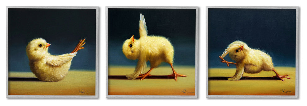 Yoga Chick Trio Painting Funny Farm Animals Stretching, 3pc, each 12 x 12