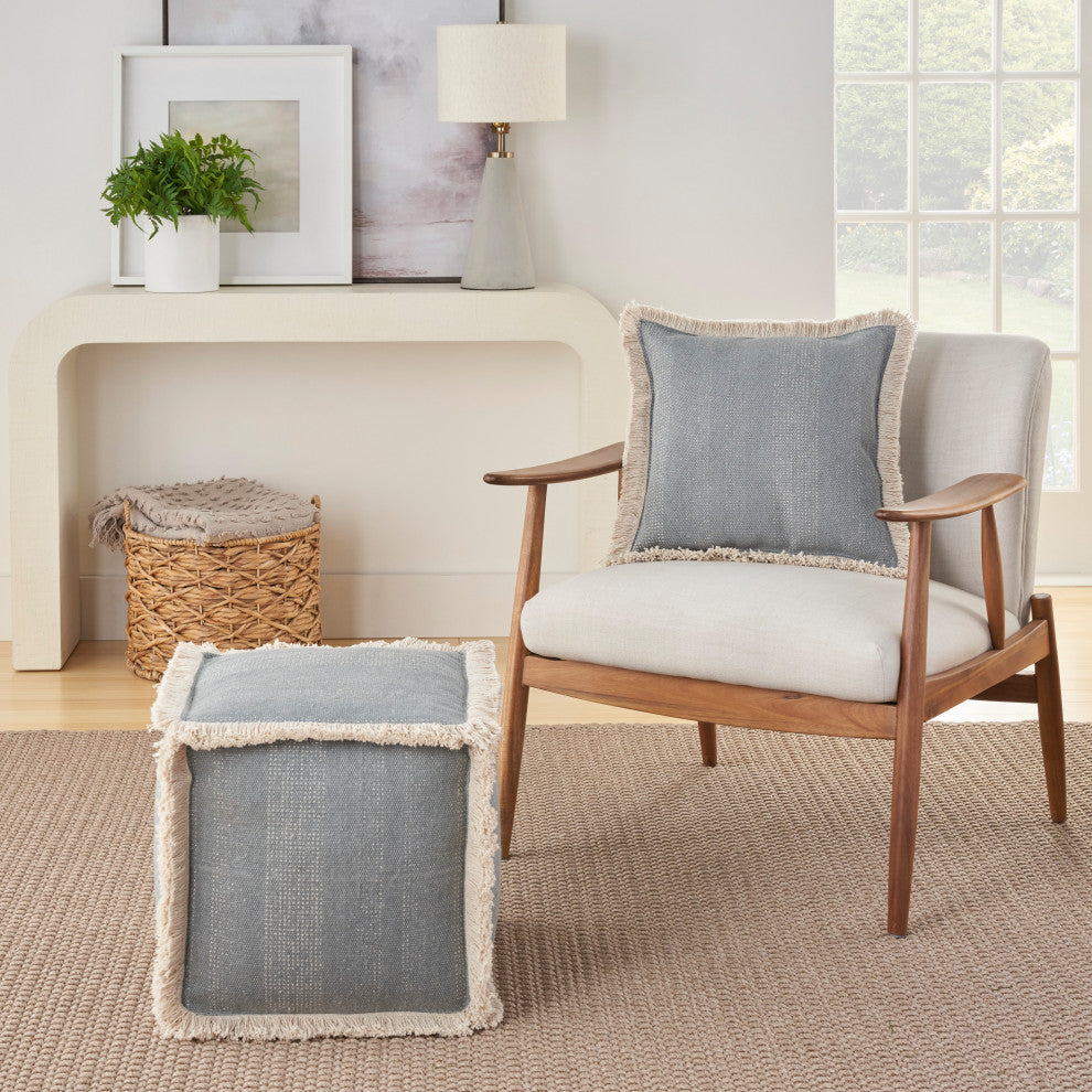Mina Victory AS301 Pouf, Ocean, 16" x 16" x 16"