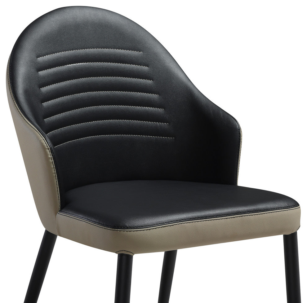 Rocco Upholstered Dining Chair, Taupe Gray and Black Faux Leather Set of 2