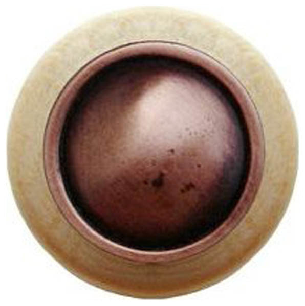 Plain Dome Wood Knob, Antique Brass, Natural Wood Finish, Antique Copper