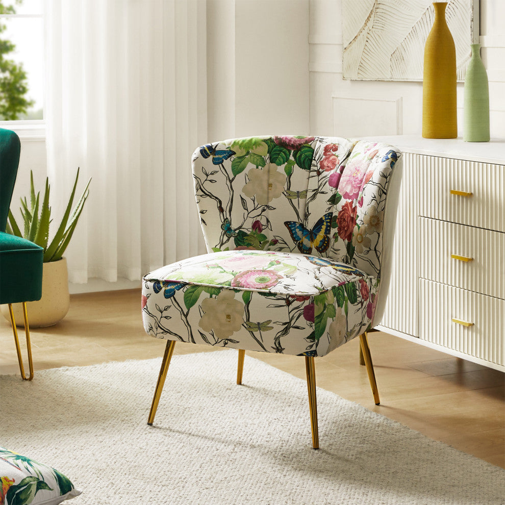 Accent Side Chair With Tufted Back, Ivory