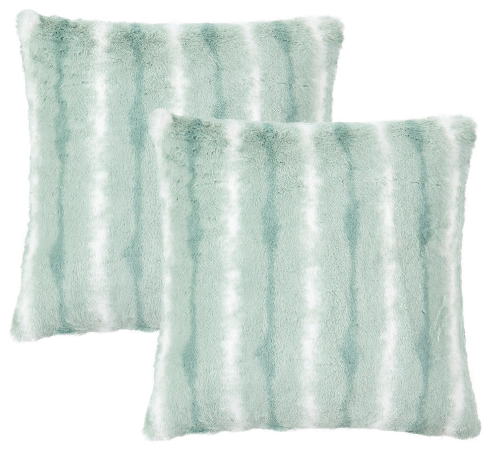 Amanda Stripe Faux Fur 2 Piece Pillow Shell Sets, Misty Blue, 20"x20"