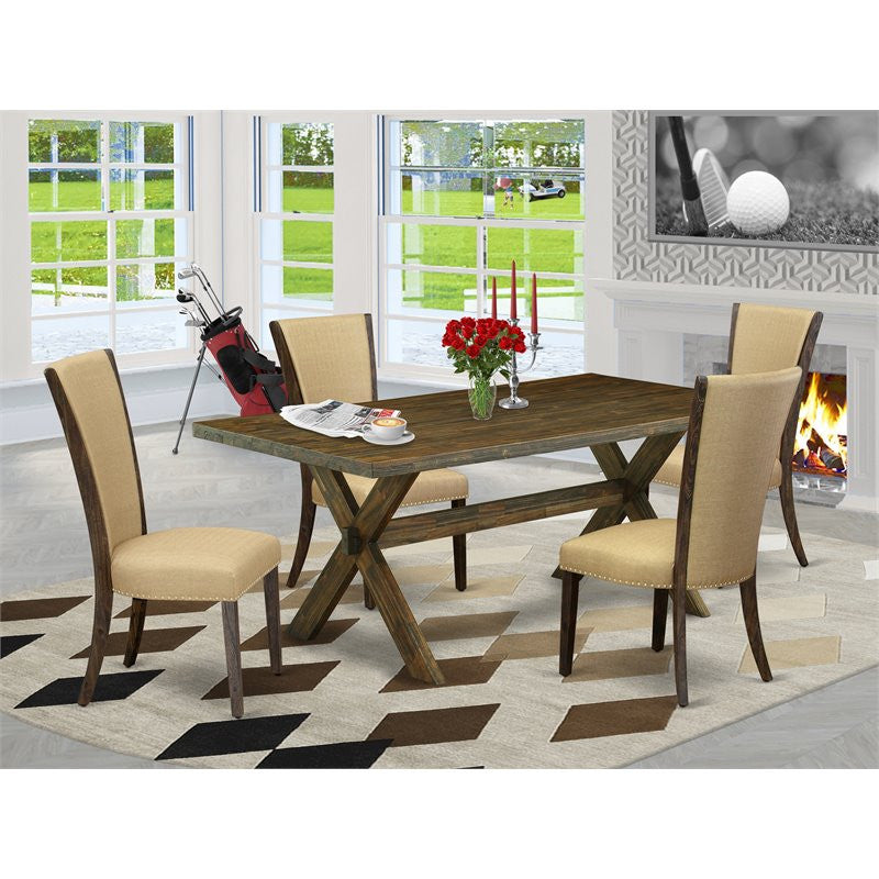 5-Piece Dinette Set, Table and 4 Chairs With Brown, Linen Fabric
