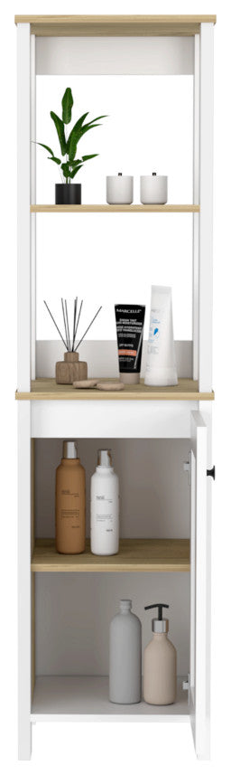 Linen Cabinet Jannes, Bathroom, Light Oak / White