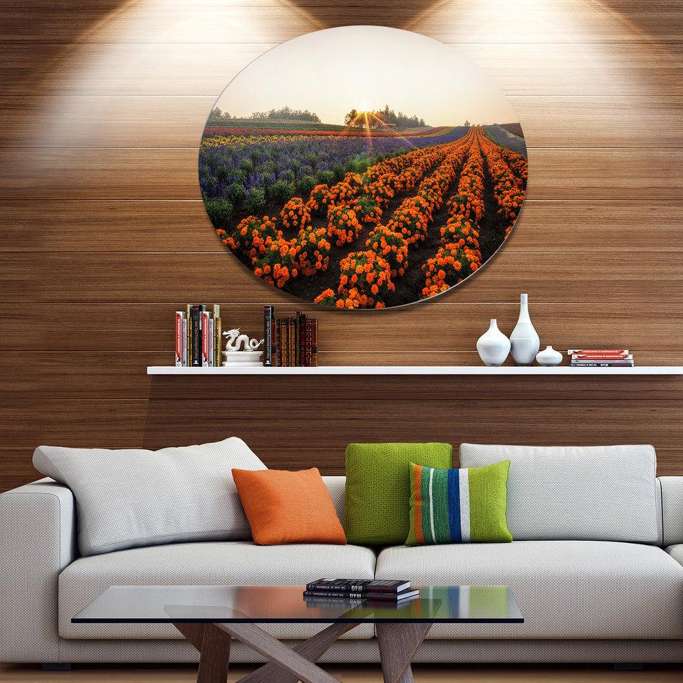 Beautiful Japanese Flower Farm, Floral Disc Metal Artwork, 23"