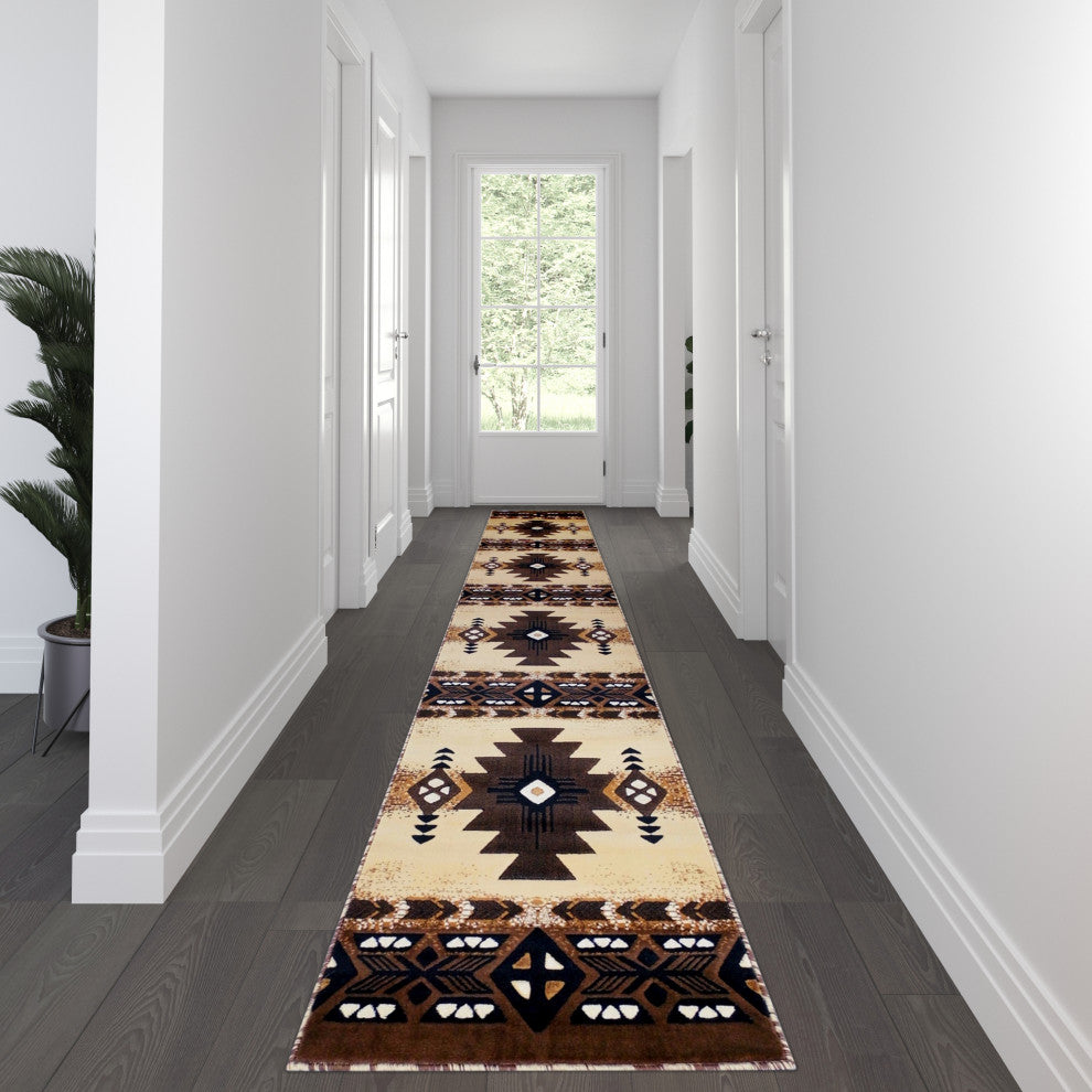 Angie Collection Runner 3' x 16' Brown Traditional Southwestern Style Area Rug