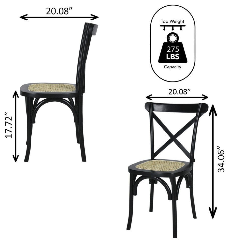 Cassis Classic Traditional X-Back Wood Rattan Dining Chair, Set of 2