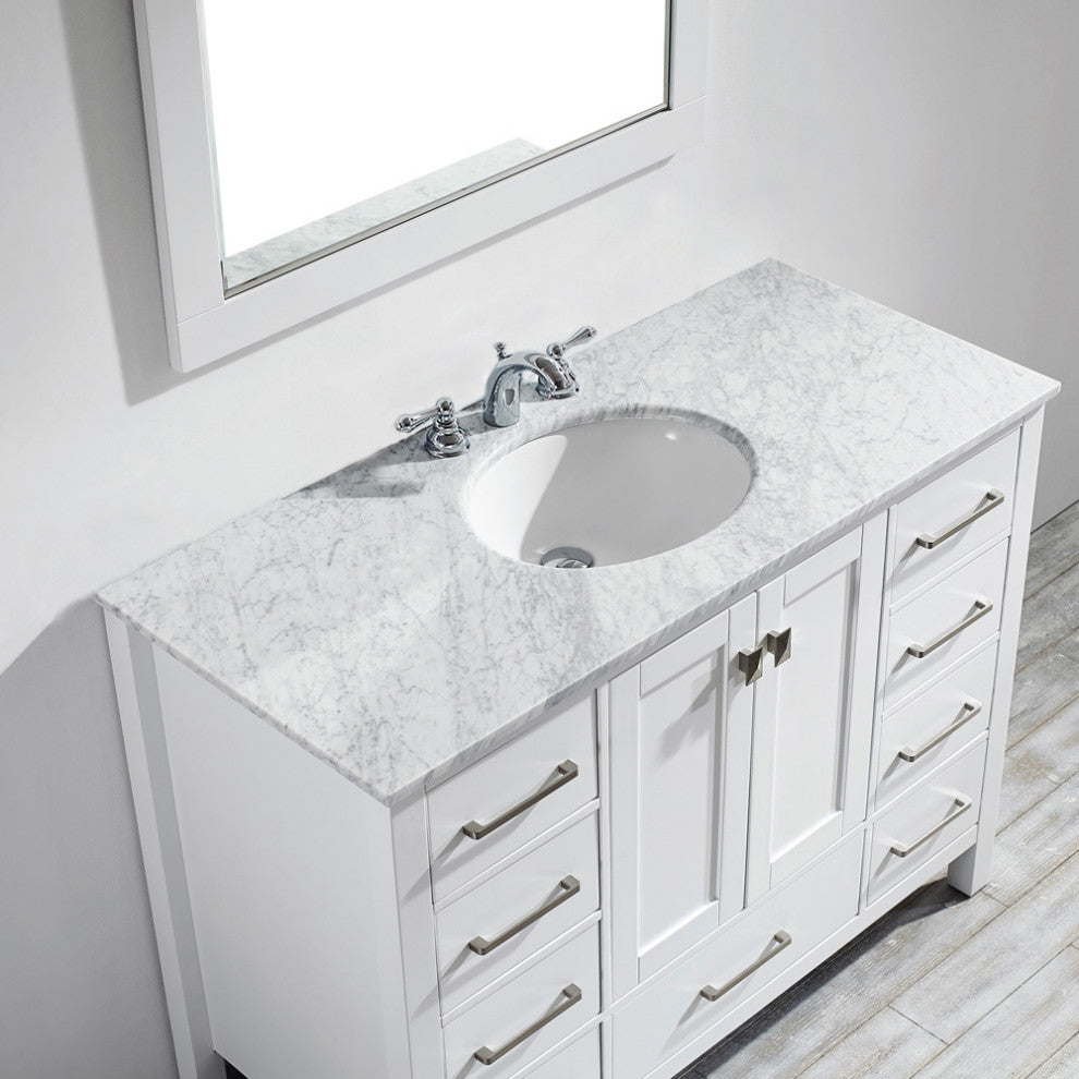 Gela Single Vanity, White, 48", With Mirror