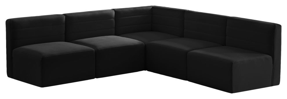 Quincy Velvet Upholstered 5-Piece L-Shaped Modular Sectional, Black