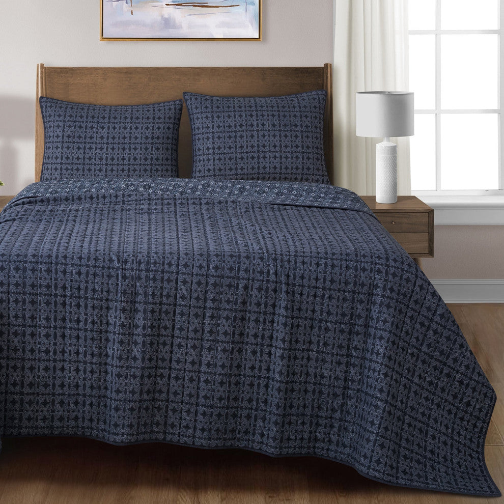 Indigo Reversible Quilt Set, 3-Piece, King