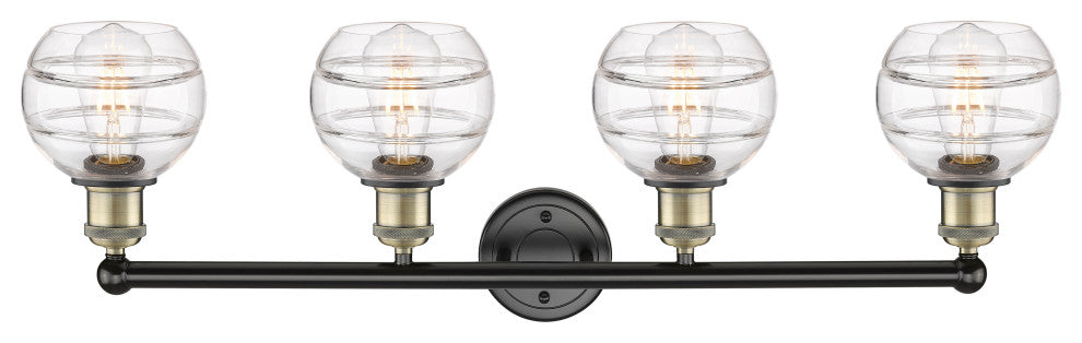 Edison-Rochester 4-Light 33" Bath Vanity Light, Black Antique Brass, Clear