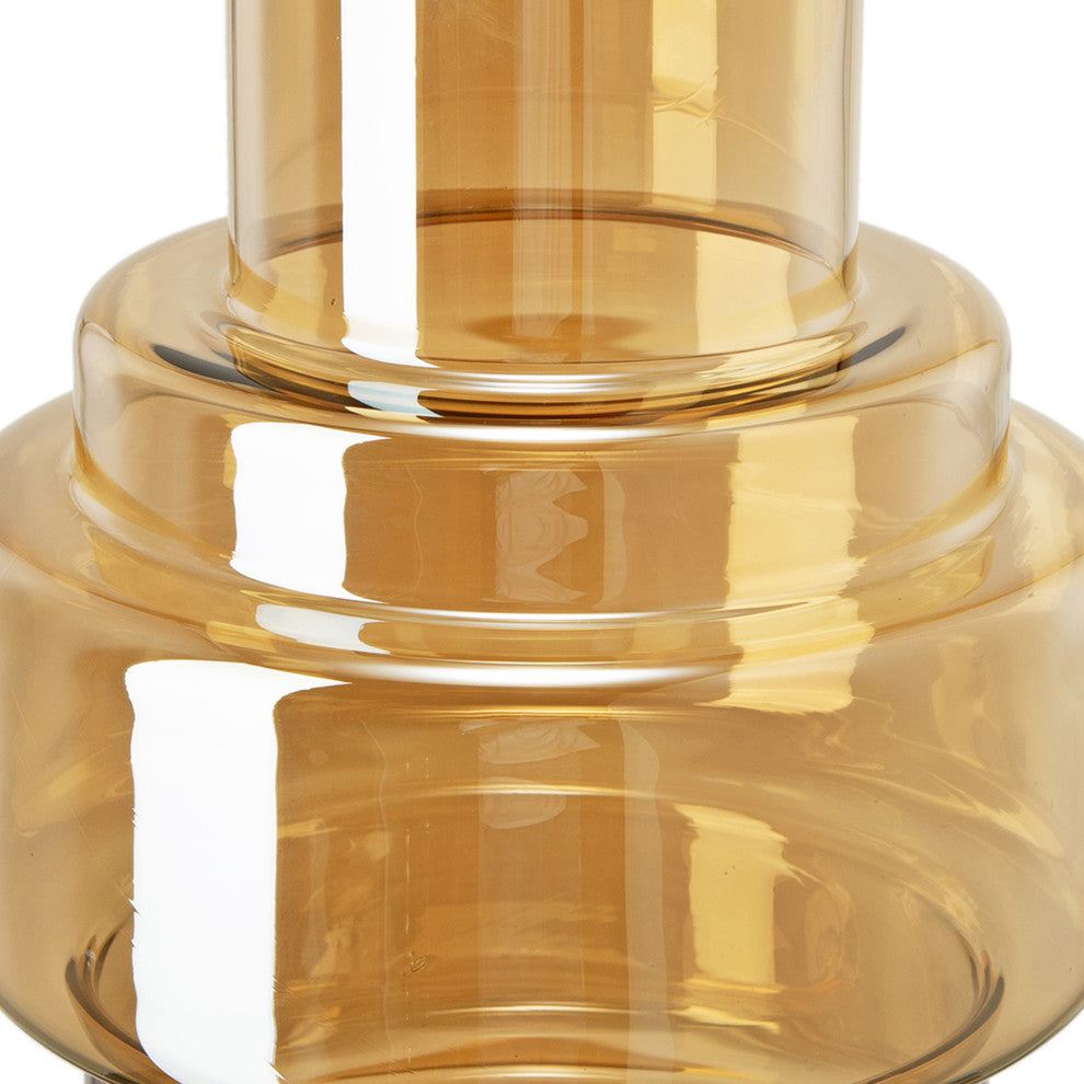 Benzara BM285598 Alma 14" Vase, Geometric Design, Amber Luster Glass Frame